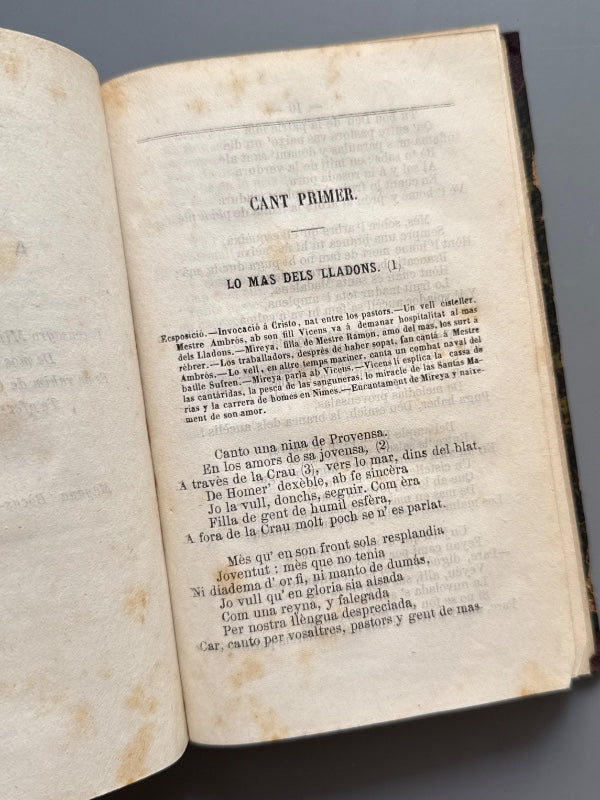 Mireya, Frederic Mistral. Trad. Francesc Pelayo Briz (1ª ed. cat.) - Estampa de Joan Llorenç, 1864