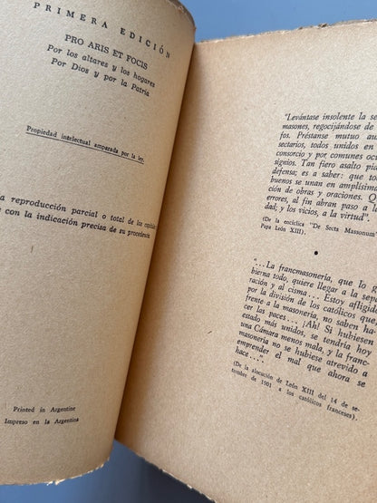 Historia de los hermanos de tres puntos, Alberto J. Triana (1ª ed.). Masonería - Buenos Aires, 1957