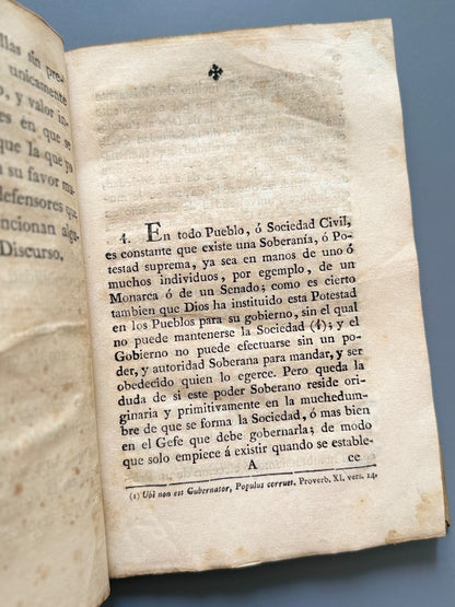 Discurso en que se manifiesta que la potestad soberana la reciben los príncipes de Dios - 1805