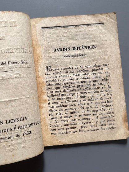Manual del jardinero florista - Librería Solá, 1833