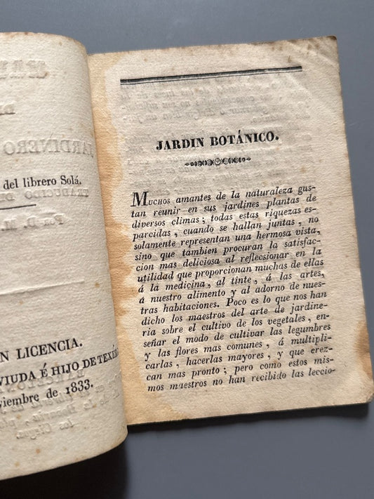 Manual del jardinero florista - Librería Solá, 1833