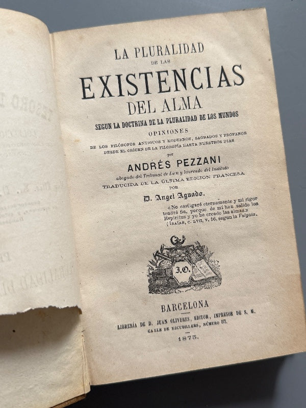 Pluralidad de las existencias del alma, Andrés Pezzani - Librería de D. Juan Oliveres, 1873