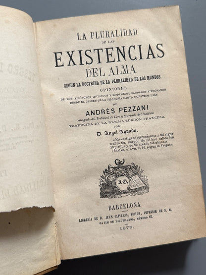 Pluralidad de las existencias del alma, Andrés Pezzani - Librería de D. Juan Oliveres, 1873