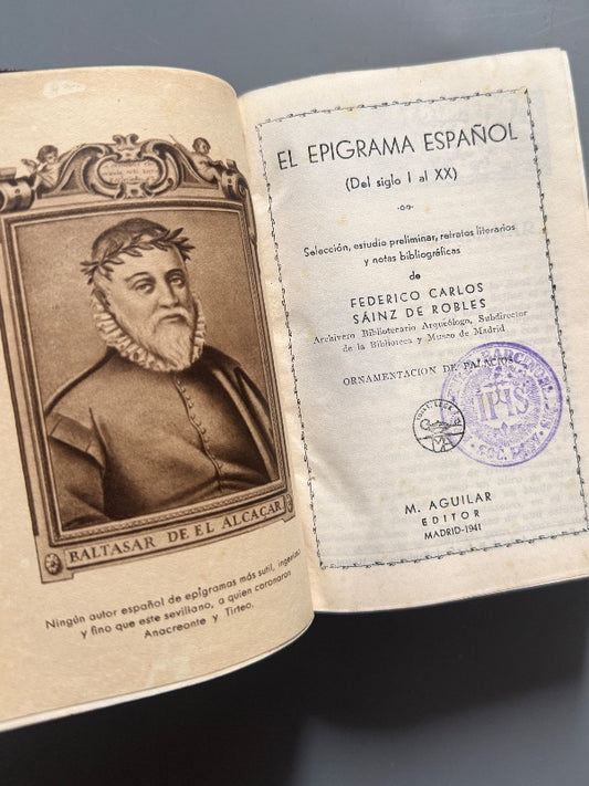 El epigrama español (Del siglo I al XX), Federico Carlos Sáinz de Robles - M. Aguilar Editor, 1941