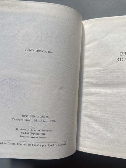 Obras completas, Leon Tolstoi - Editorial Aguilar, 1966