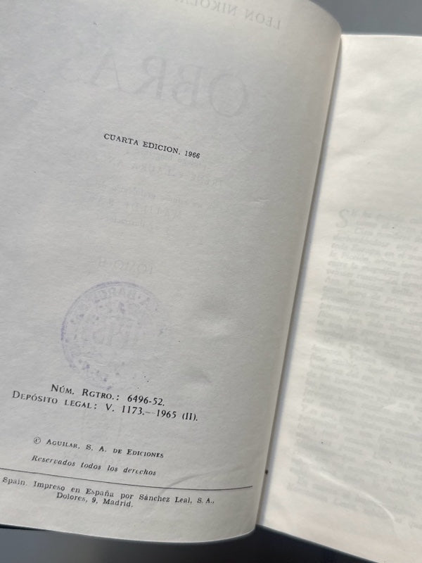 Obras completas, Leon Tolstoi - Editorial Aguilar, 1966