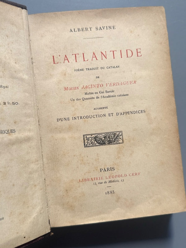 L'Atlantide, Jacinto Verdaguer (1ª ed. francesa) - Libraire Leopold Cerf, 1883