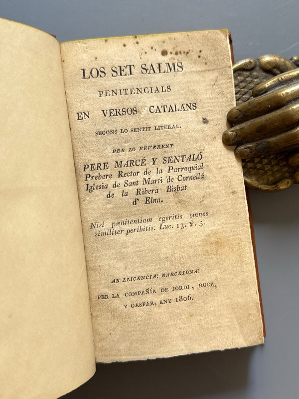 Los set salms penitencials en versos catalans, Pere Marcé y Sentaló - Barcelona, 1806