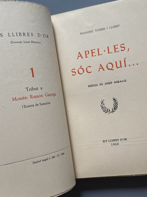 Apel·les, sóc aquí..., Francesc Torres i Lloret (ejemplar numerado) - Els llibres d'or, 1966