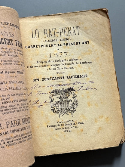 Lo rat-penat. Calendari llemosí 1877, Constantí Llombart - Estampa de Joseph M. Blesa, 1876