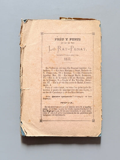 Lo rat-penat. Calendari llemosí 1877, Constantí Llombart - Estampa de Joseph M. Blesa, 1876