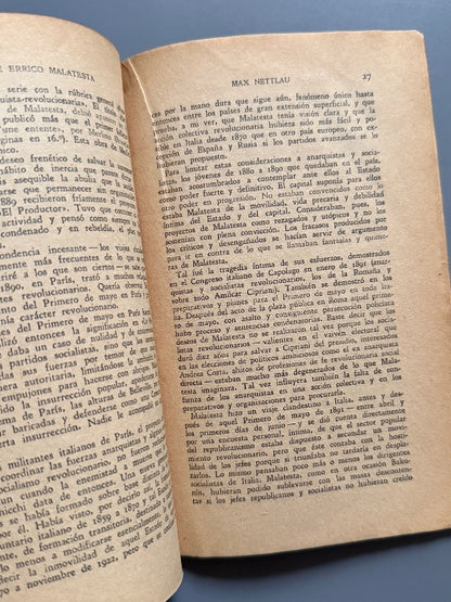La vida de Errico Malatesta, Max Nettlau (pórtico de Federica Montseny) - Ed. Revista Blanca - 1933