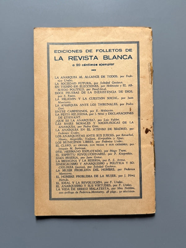 La vida de Errico Malatesta, Max Nettlau (pórtico de Federica Montseny) - Ed. Revista Blanca - 1933
