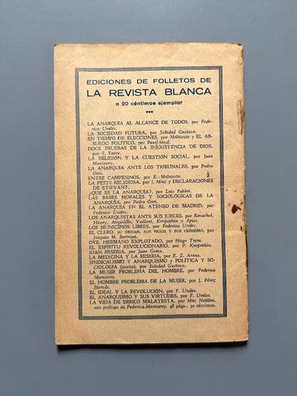 La vida de Errico Malatesta, Max Nettlau (pórtico de Federica Montseny) - Ed. Revista Blanca - 1933