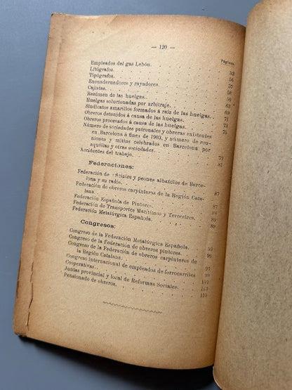 Las huelgas en Barcelona y sus resultados durante el año 1903, Miguel Sastre - Barcelona, 1904