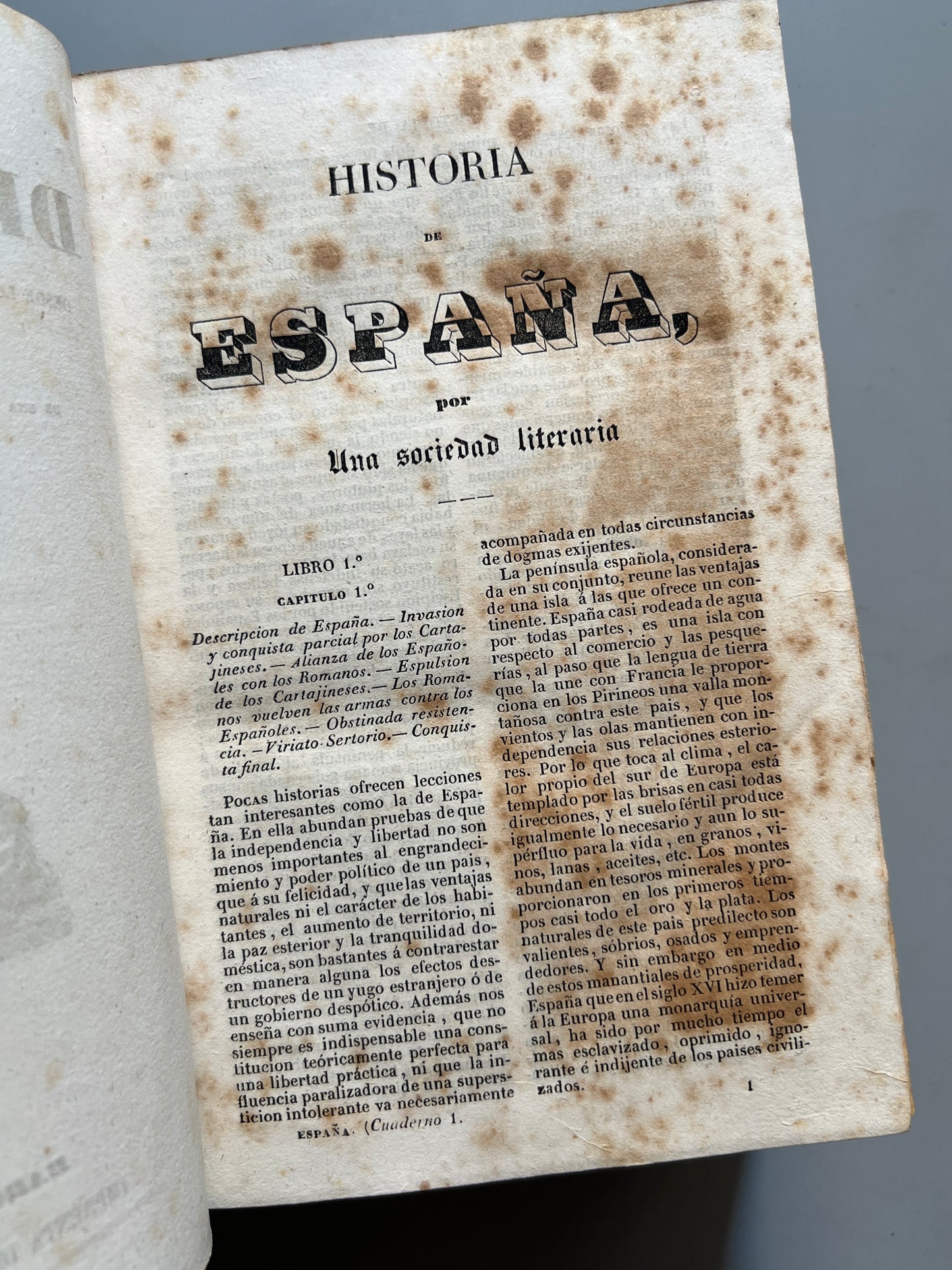 Libro de: Historia de España + Estadística moderna el territorio español - Imprenta del Imparcial, 1843