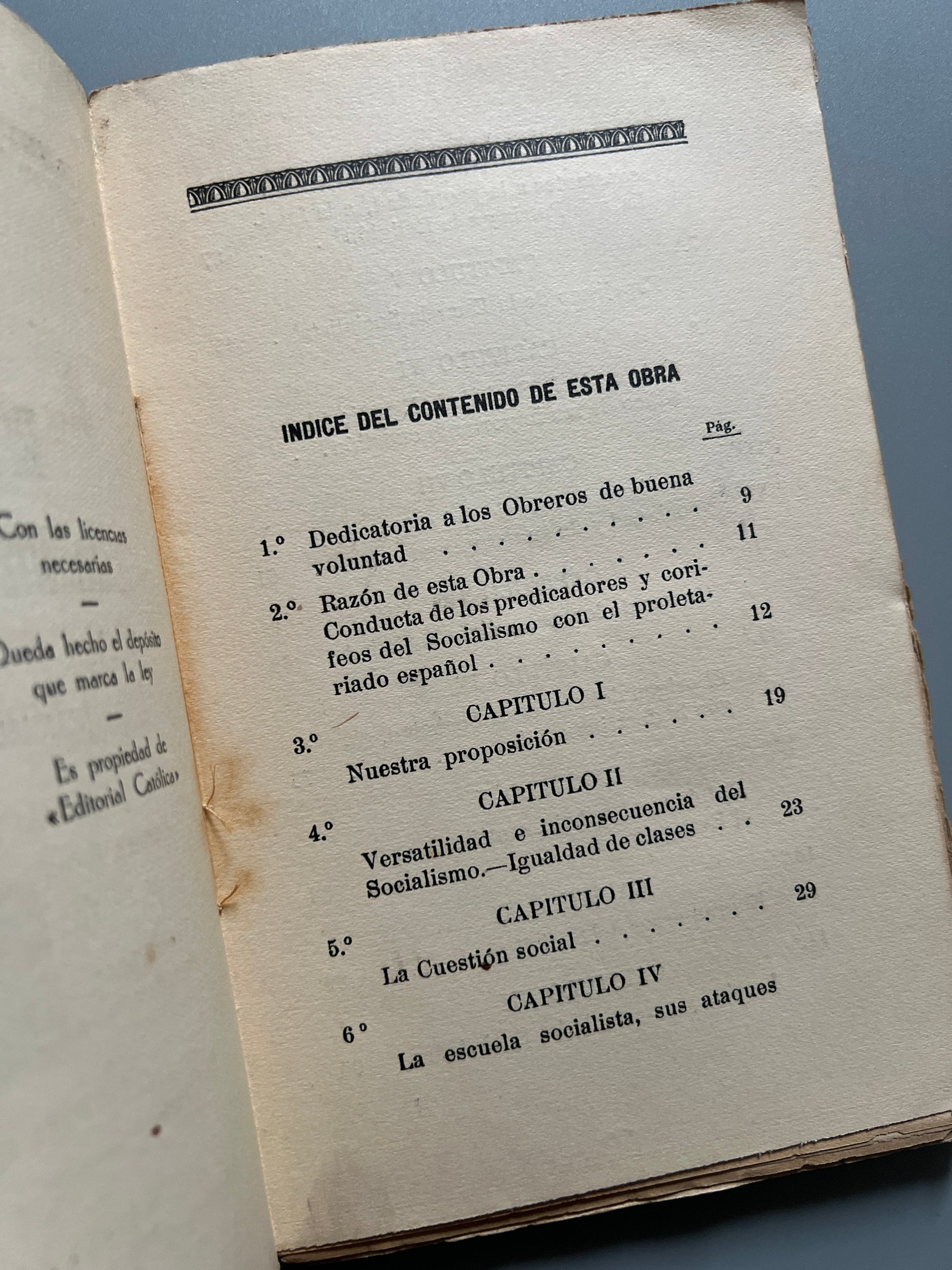Libro de: El socialismo a la luz del Evangelio. Manual del obrero, José María Ruano - Editorial Católica, 1934