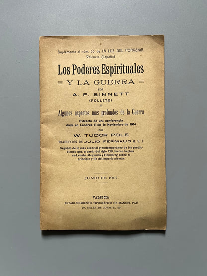 Los poderes espirituales y la guerra, A. P. Sinett/ W. Tudor Pole - Valencia, 1915