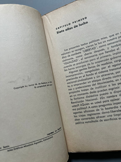 Libro de: Siete años de lucha. Una trayectoria política, Javier M. de Bedoya - Valladolid, 1939