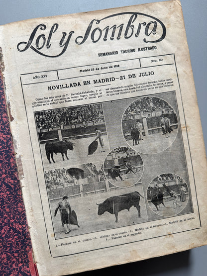 Libro de: Sol y sombra, semanario taurino ilustrado (encuadernado) - Madrid, julio 1912 - abril 1913