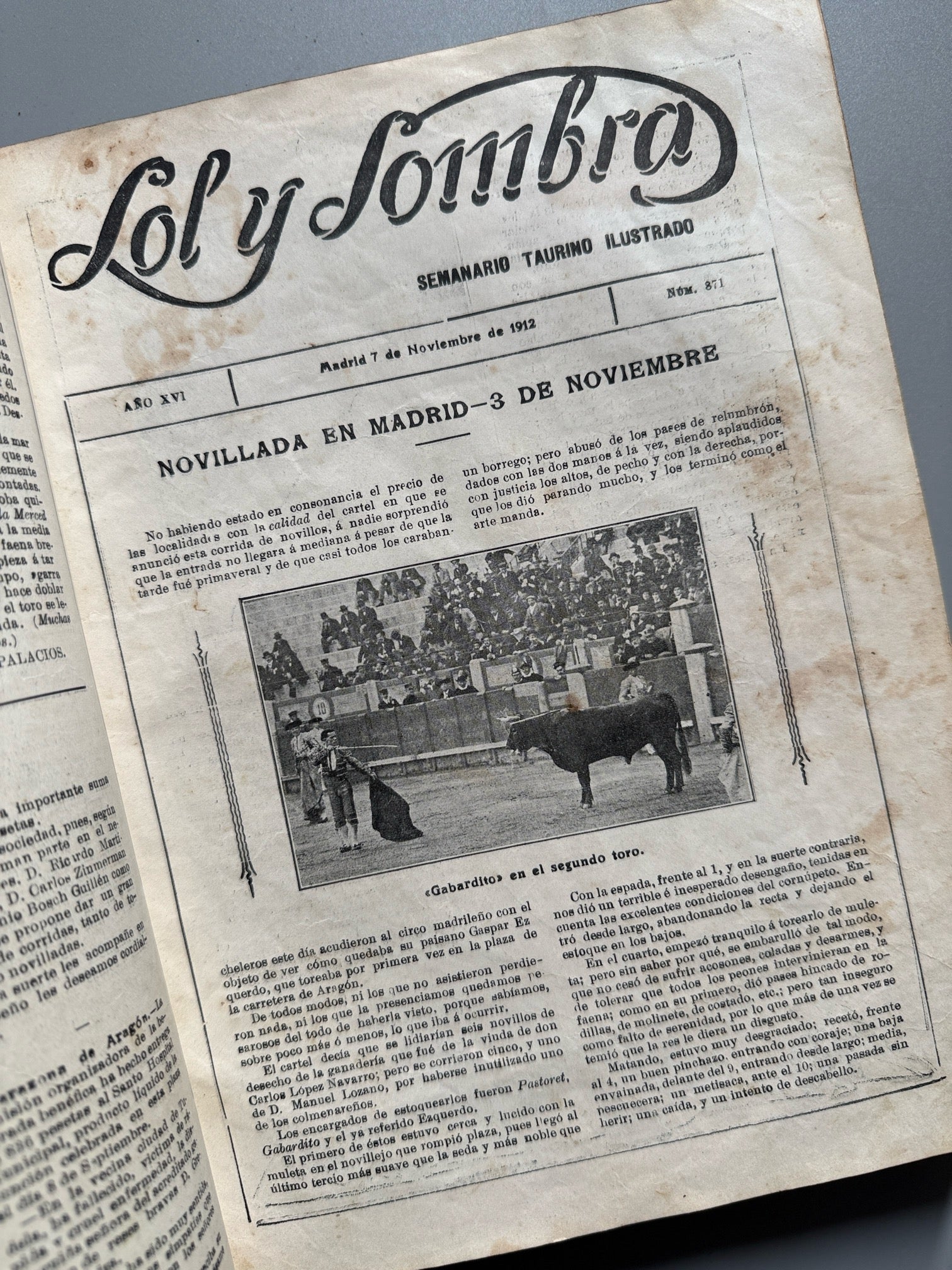 Libro de: Sol y sombra, semanario taurino ilustrado (encuadernado) - Madrid, julio 1912 - abril 1913