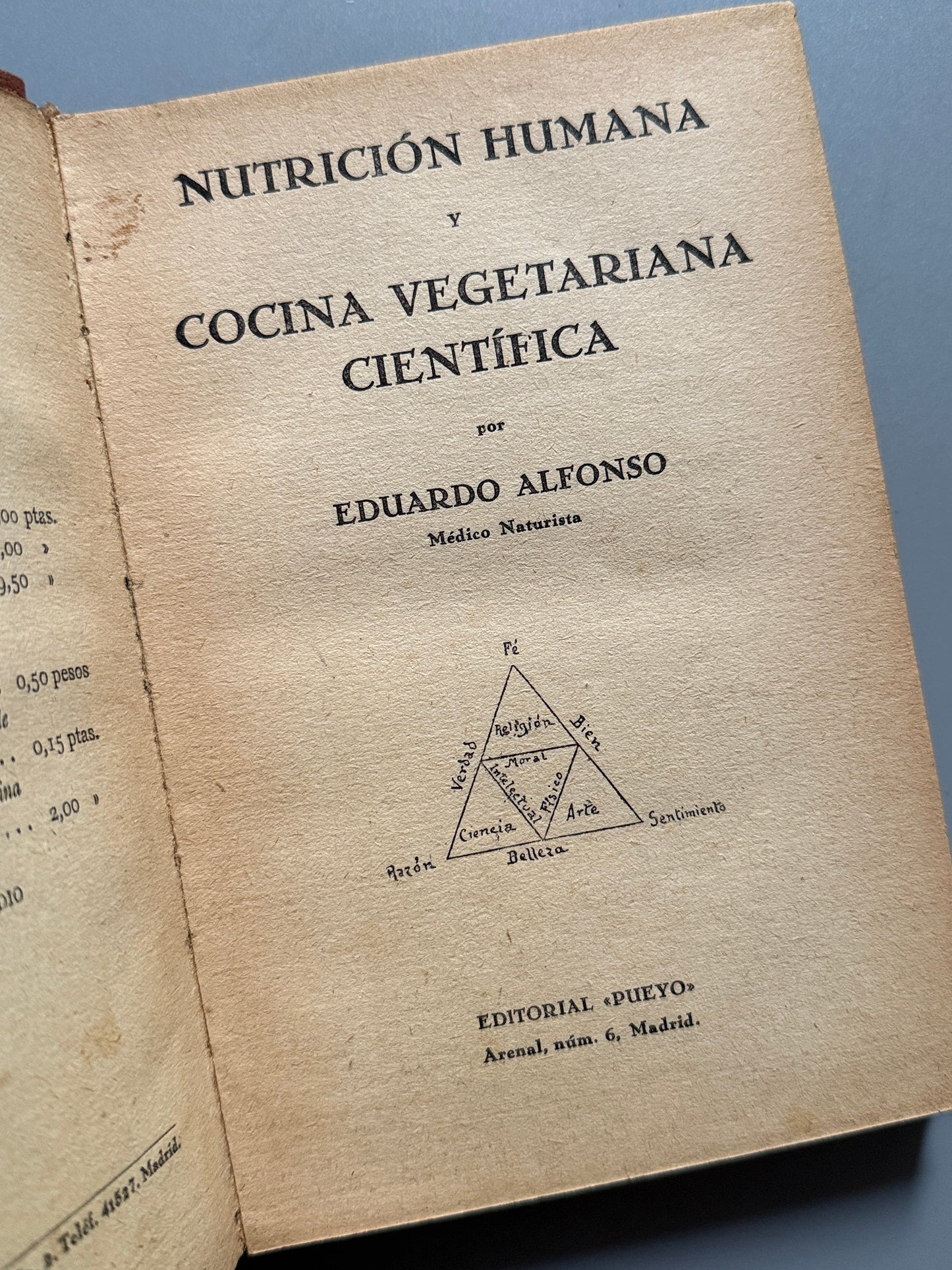 Nutrición humana y cocina vegetariana científica, Eduardo Alfonso - Editorial Pueyo, 1932