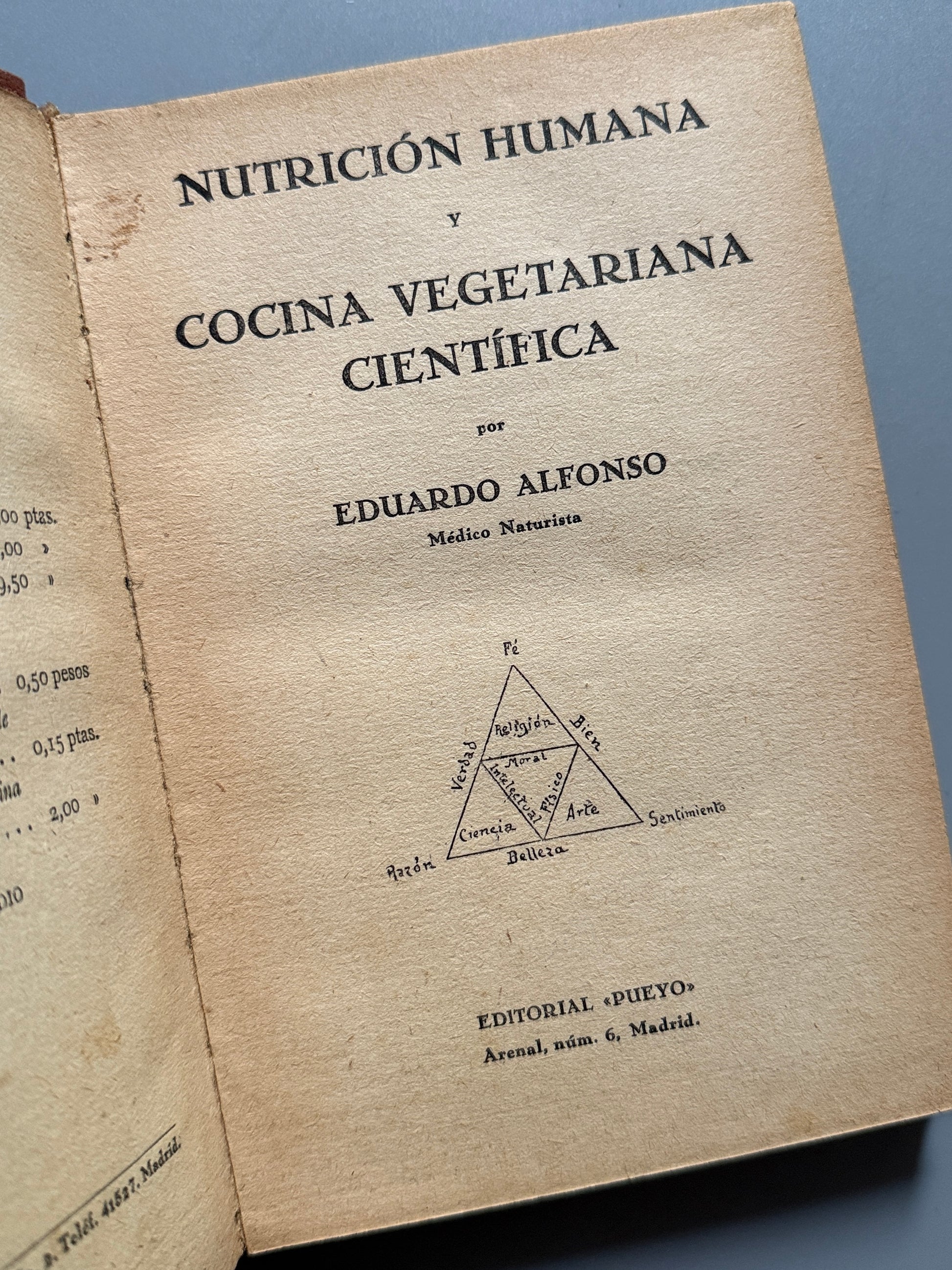 Nutrición humana y cocina vegetariana científica, Eduardo Alfonso - Editorial Pueyo, 1932