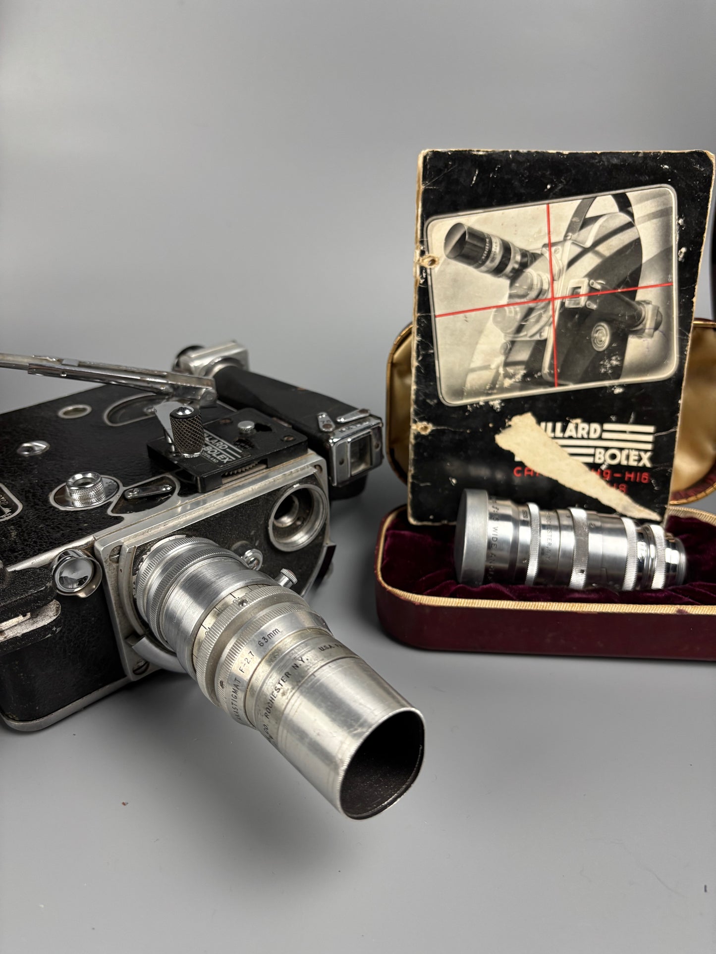 Cámara de Cine Bolex Paillard H-16 16mm (c. 1940) con Dos Objetivos – Elgeet 13mm + Kodak Anastigmat 63mm