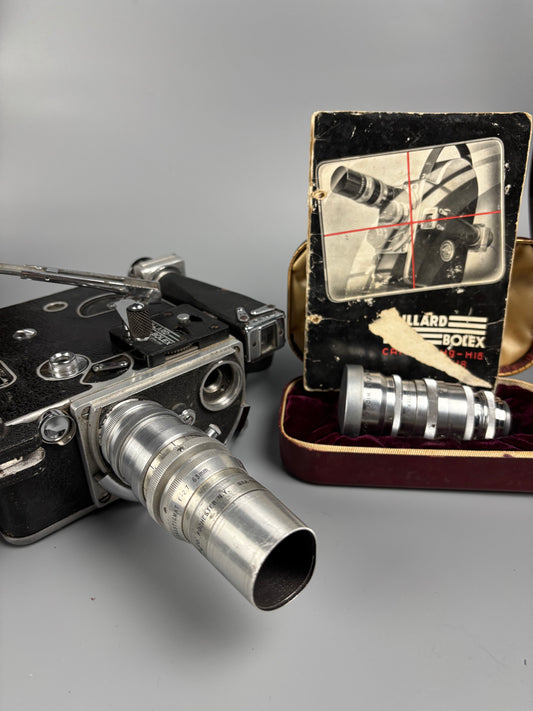Cámara de Cine Bolex Paillard H-16 16mm (c. 1940) con Dos Objetivos – Elgeet 13mm + Kodak Anastigmat 63mm
