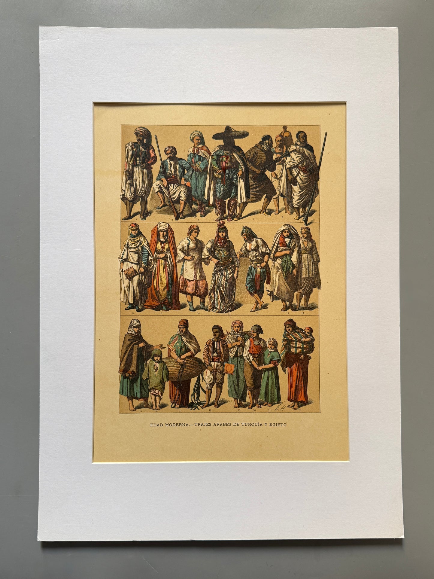 Cromolitografía trajes árabes de Turquía y Egipto - Historia general del arte. Montaner y Simón ca. 1890