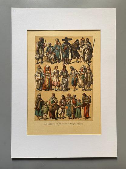 Cromolitografía trajes árabes de Turquía y Egipto - Historia general del arte. Montaner y Simón ca. 1890