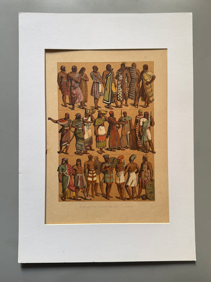 Cromolitografía trajes del Asia occidental - Historia general del arte. Montaner y Simón ca. 1890