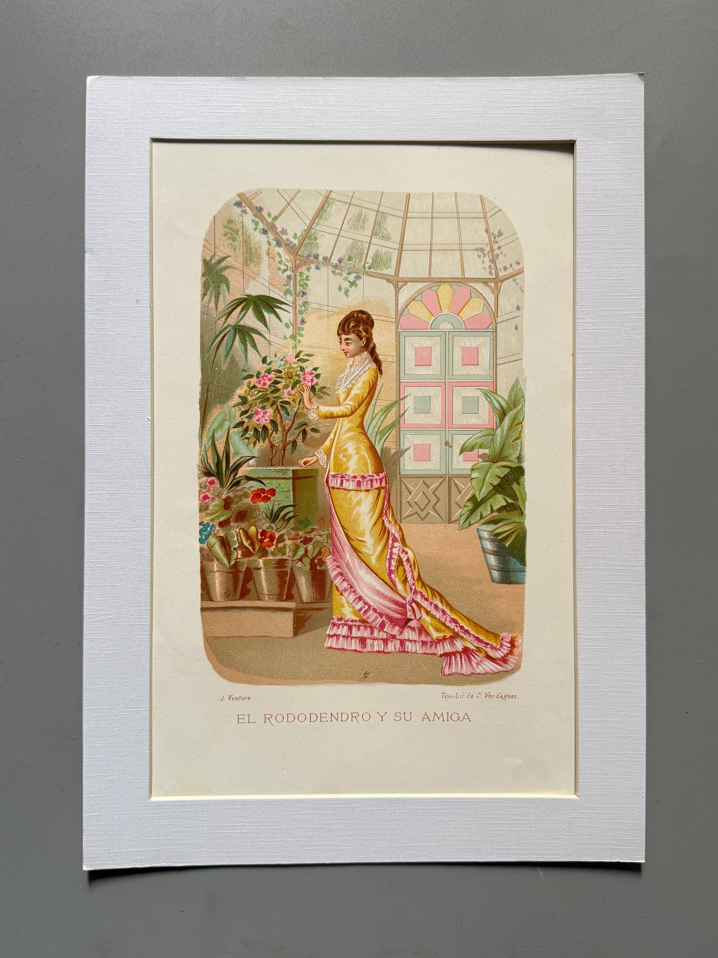 Cromolitografía "El rododendro y su amiga" - La vida de las flores, 1878