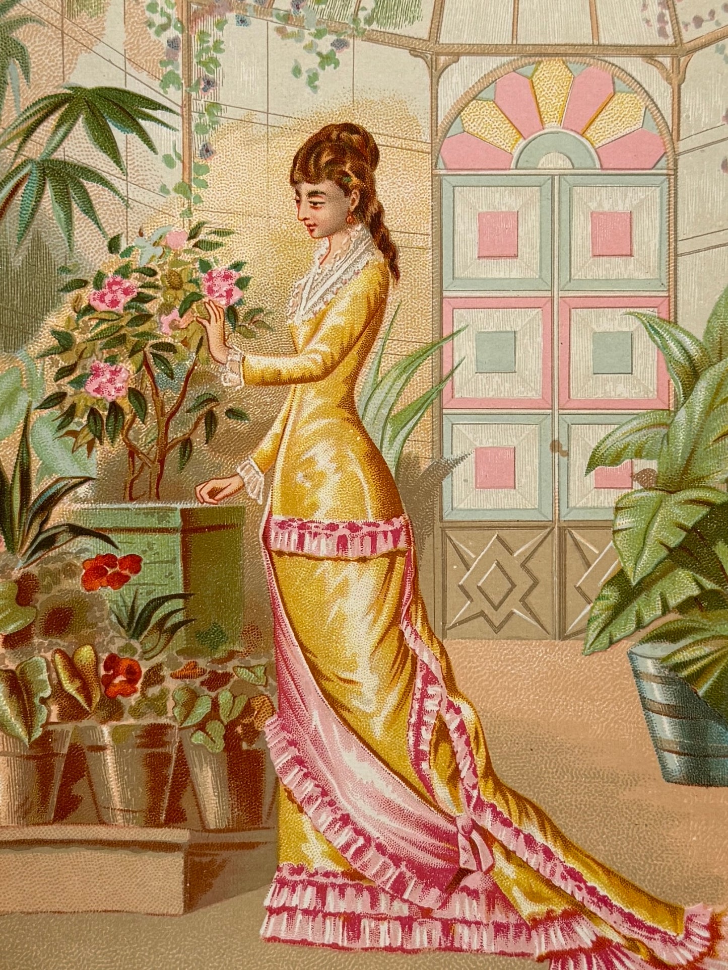 Cromolitografía "El rododendro y su amiga" - La vida de las flores, 1878