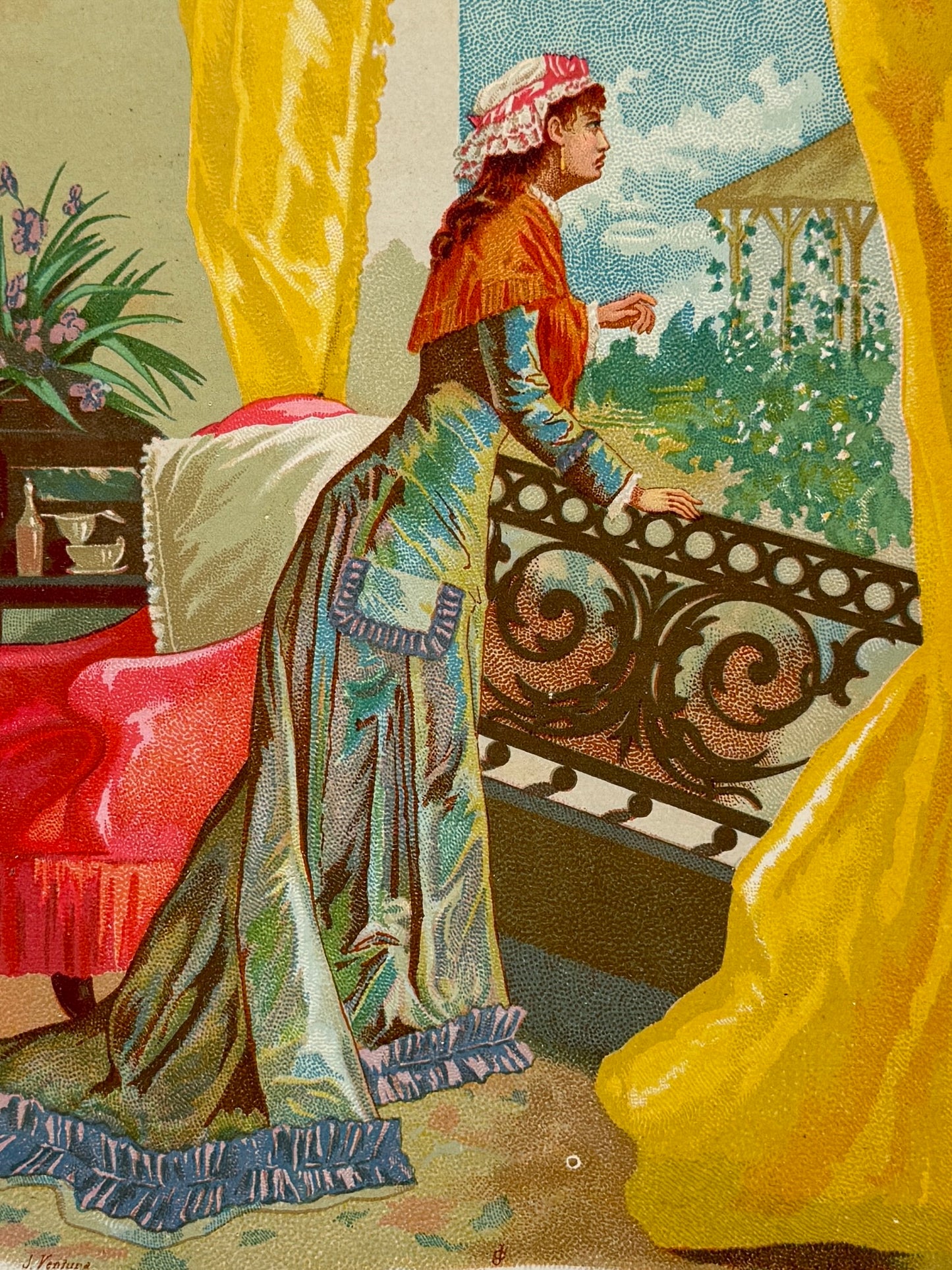 Cromolitografía "La enferma y las clematídes" - La vida de las flores, 1878