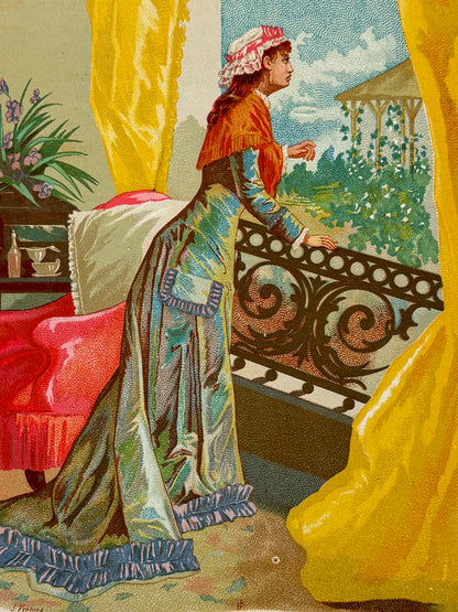 Cromolitografía "La enferma y las clematídes" - La vida de las flores, 1878