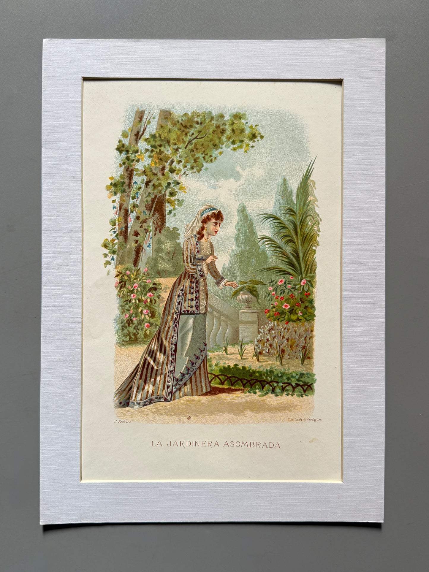 Cromolitografía "La jardinera asombrada" - La vida de las flores, 1878