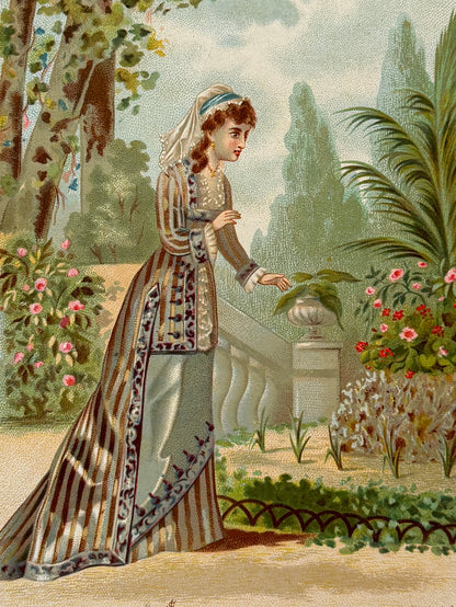 Cromolitografía "La jardinera asombrada" - La vida de las flores, 1878