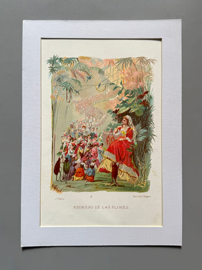 Cromolitografía "regreso de las flores" - La vida de las flores, 1878