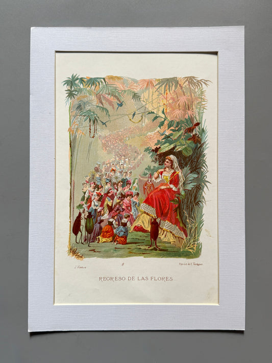Cromolitografía "regreso de las flores" - La vida de las flores, 1878