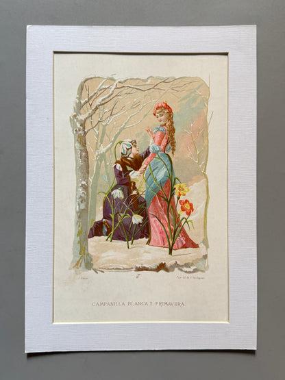 Cromolitografía Campanilla blanca y primavera - La vida de las flores, 1878