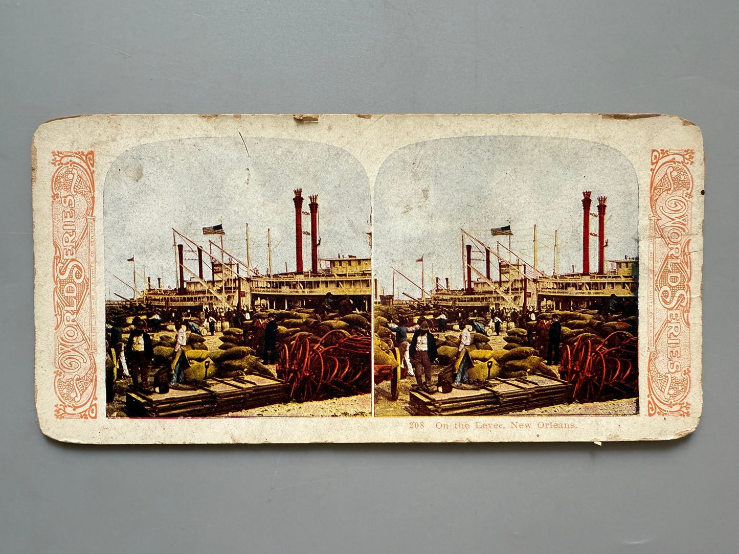 Fotografía estereoscópica coloreada barcos Nueva Orleans - World Series, ca. 1895