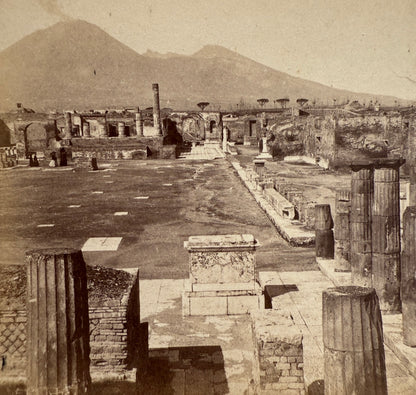 Fotografía estereoscópica Foro de Pompeya y Vesubio - Underwood&Underwood Publishers, ca. 1897
