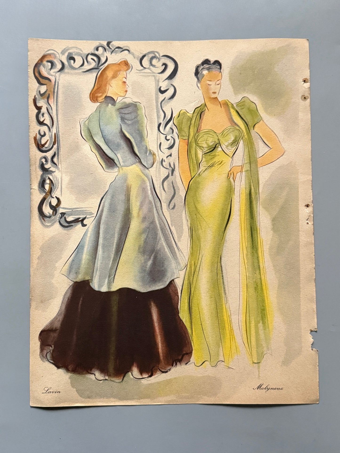 Lámina de moda, diseños de Molineux y Lanvin - 1938