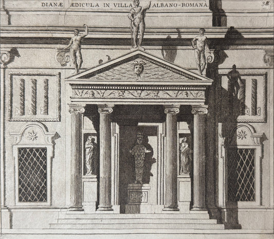 Grabado Templo de Diana en la villa albano-romana - Calcografia degli edifizj di Roma, 1779