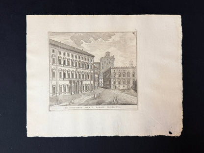 Grabado Palacio Romano de los Boloñeses - Calcografia degli edifizj di Roma, 1779