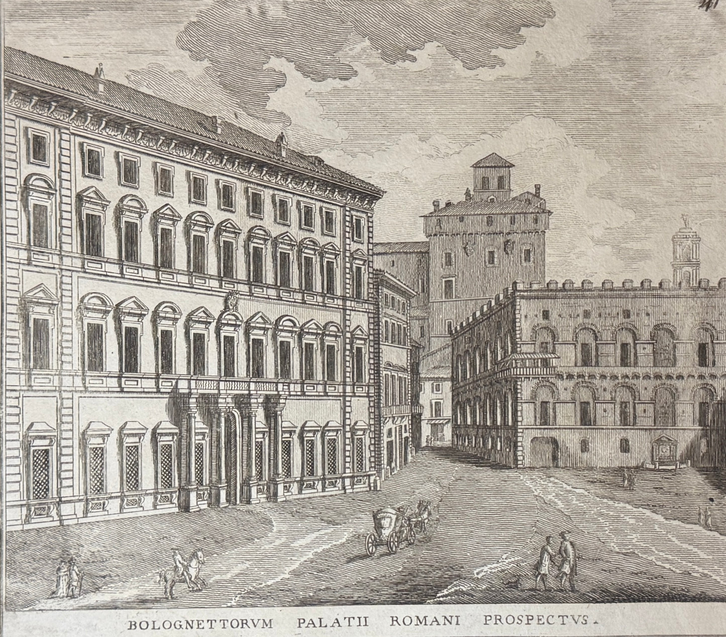 Grabado Palacio Romano de los Boloñeses - Calcografia degli edifizj di Roma, 1779