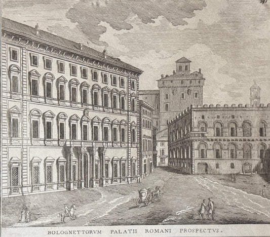 Grabado Palacio Romano de los Boloñeses - Calcografia degli edifizj di Roma, 1779