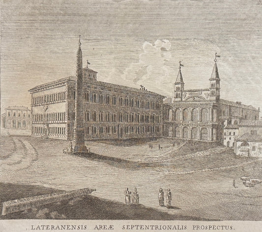 Grabado Vista septentrional de la Plaza de San Juan de Letrán - Calcografia degli edifizj di Roma, 1779