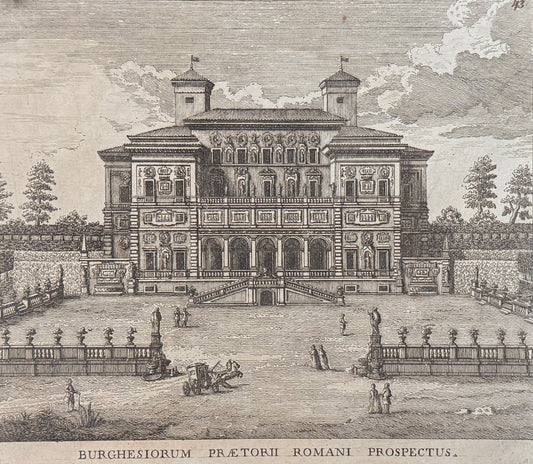 Grabado Galería Borghese (Villa Borghese Pinciana) - Calcografia degli edifizj di Roma, 1779